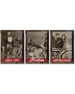 Indian Motorcycles Wall Art, Vintage Board Track Racers, Photo, Triptych METAL Sign, Home Decor, Optional Reclaimed Barn Wood Frame