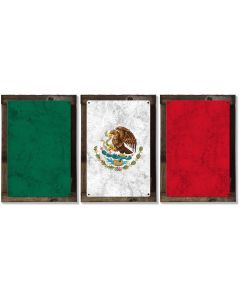 Mexico Flag, Triptych METAL Sign, Vintage, Antique, Decor, Wall Art , Optional Reclaimed Barn-wood Frame