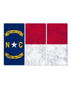 North Carolina State Flag, First in Flight, Triptych Metal Sign, Wall Decor, Wall Art, Vintage, 54"x36"