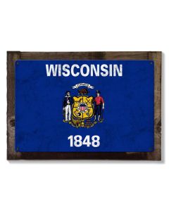 Wisconsin State Flag, America's Dairy Land, Metal Sign, Optional Rustic Wood Frame, Wall Decor, Wall Art, Vintage, Rustic, FREE SHIPPING!