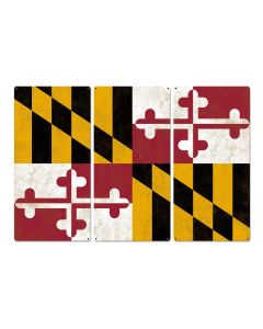 Maryland State Flag, Go to Maryland, Triptych Metal Sign, Wall Decor, Wall Art, Vintage, 54"x36"