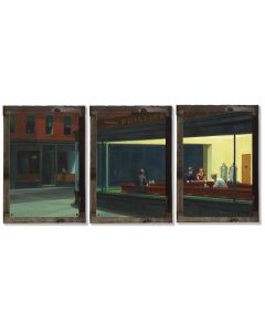 Nighthawks, Edward Hopper, Triptych METAL Sign, Travel, Wall Decor, Globe Wall Art , Optional Reclaimed Barn Wood Frame