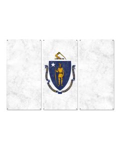 Massachusetts State Flag,  The Spirit of America, Triptych Metal Sign, Wall Decor, Wall Art, Vintage, 54"x36"