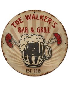 Personalized Bar And Grill 3-D Vintage Sign, 3-D, Metal Sign, Wall Art, 14 X 14 Inches