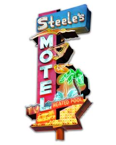 Steel's Motel Cut-out Vintage Sign, New Products, Metal Sign, Wall Art, 14 X 28 Inches