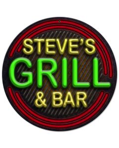 Personalized Grill And Bar Vintage Sign, Food & Drink, Metal Sign, Wall Art, 14 X 14 Inches