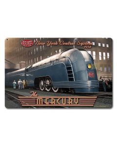 NY CENTRAL MERCURY TRAIN Vintage Sign, Trains, Metal Sign, Wall Art, 18 X 12 Inches