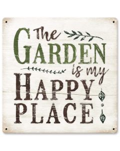 Garden Happy Place Vintage Sign, Home & Garden, Metal Sign, Wall Art, 12 X 12 Inches