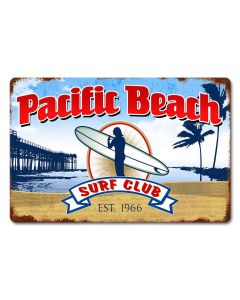 Pacific Beach Surf Club Vintage Sign, Travel, Metal Sign, Wall Art, 18 X 12 Inches
