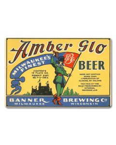 Amber Glo beer, Automotive, Metal Sign, Wall Art, 18 X 12 Inches