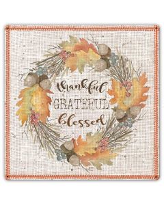 Fall Wreath Thankful Grateful, Home & Garden, Metal Sign, Wall Art, 17 X 17 Inches