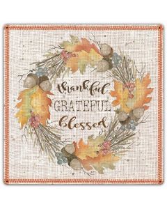 Fall Wreath Thankful Grateful, Home & Garden, Metal Sign, Wall Art, 24 X 24 Inches