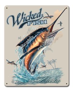 Marlin Wicked Fishing Vintage Sign, Barn and Country, Metal Sign, Wall Art, 12 X 15 Inches