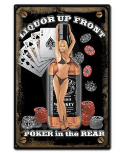 Liquor Front Poker Back Vintage Sign, Humor, Metal Sign, Wall Art, 12 X 18 Inches