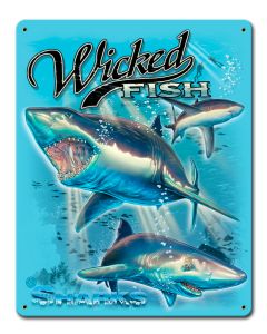 Sharks Wicked Fishing Vintage Sign, Barn and Country, Metal Sign, Wall Art, 12 X 15 Inches