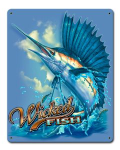 Sailfish Wicked Fishing Vintage Sign, Barn and Country, Metal Sign, Wall Art, 12 X 15 Inches