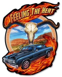 Hot Rod Steer Skull, Roadside Attractions, Metal Sign, Wall Art, 17 X 13 Inches