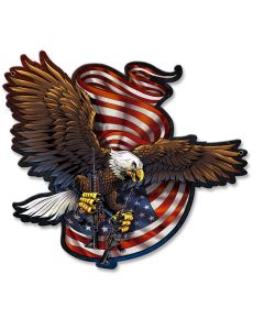 Eagle and Guns, Roadside Attractions, Metal Sign, Wall Art, 18 X 16 Inches