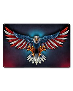 Eagle With US Flag Wings Vintage Sign, Roadside Attractions, Metal Sign, Wall Art, 12 X 18 Inches