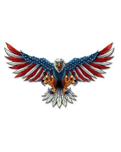 Eagle With US Flag Wings Spread Vintage Sign, Roadside Attractions, Metal Sign, Wall Art, 21 X 12 Inches