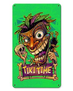Tiki Time Vintage Sign, Roadside Attractions, Metal Sign, Wall Art, 14 X 8 Inches