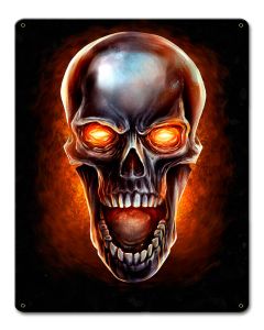 Glowing Metal Skull Vintage Sign, Roadside Attractions, Metal Sign, Wall Art, 12 X 15 Inches
