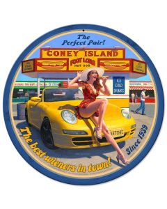 Coney Island, Pinup Girls, Metal Sign, Wall Art, 14 X 14 Inches