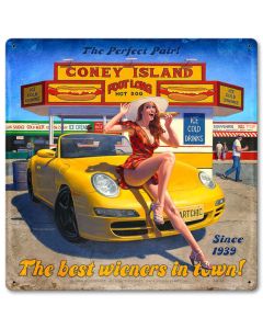 Coney Island, Pinup Girls, Metal Sign, Wall Art, 12 X 12 Inches