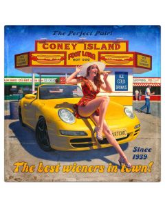 Coney Island, Pinup Girls, Metal Sign, Wall Art, 36 X 36 Inches