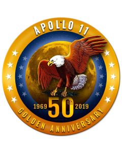 APOLLO 11 50TH ANNIVERSARY GOLDEN Vintage Sign, Aviation, Metal Sign, Wall Art, 14 X 14 Inches