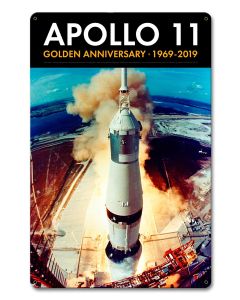 Apollo 11 50th Anniversary Launch on Pad 39A Black Metal Sign Vintage Sign, Aviation, Metal Sign, Wall Art, 12 X 18 Inches