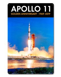 Apollo 11 50th Anniversary Liftoff on Pad 39A Black Metal Sign Vintage Sign, Aviation, Metal Sign, Wall Art, 12 X 18 Inches