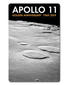 Apollo 11 50th Anniversary Craters on the Lunar Surface Black Metal Sign Vintage Sign, Aviation, Metal Sign, Wall Art, 12 X 18 Inches