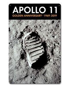 Apollo 11 50th Anniversary Bootprint Boot Print in Lunar Soil Black Metal Sign Vintage Sign, Aviation, Metal Sign, Wall Art, 12 X 18 Inches