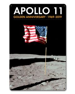 Apollo 11 50th Anniversary US Flag Planted on the Moon Black Metal Sign Vintage Sign, Aviation, Metal Sign, Wall Art, 12 X 18 Inches