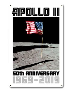 Apollo 11 50th Anniversary US Flag Planted on the Moon White Metal Sign Vintage Sign, Aviation, Metal Sign, Wall Art, 12 X 18 Inches