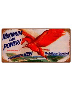 MOBILGAS MAXIMUM POWER Vintage Sign, Oil & Petro, Metal Sign, Wall Art, 24 X 12 Inches