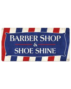 Barber Shop & Shoeshine Vintage Sign, Advertisements, Metal Sign, Wall Art, 24 X 12 Inches