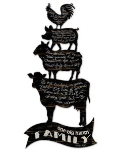 Animal X 4 One Big Happy Recovered Vintage Sign, Home & Garden, Metal Sign, Wall Art, 8 X 14 Inches