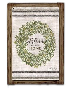 Wreath Bless This Wood Framed Vintage Sign, Home & Garden, Metal Sign, Wall Art, 18 X 26 Inches