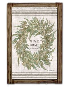 Wreath Give Thanks Wood Framed Vintage Sign, Home & Garden, Metal Sign, Wall Art, 18 X 26 Inches
