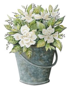 GAL White Flower Bucket Vintage Sign, Home & Garden, Metal Sign, Wall Art, 10 X 13 Inches