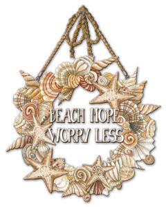 Coastal Wreath Beach More Worry Rope Vintage Sign, Home & Garden, Metal Sign, Wall Art, 14 X 18 Inches