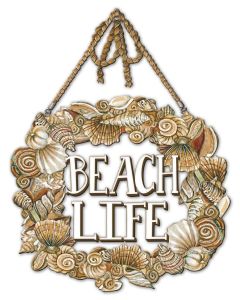 Coastal Wreath Beach Life Rope Vintage Sign, Home & Garden, Metal Sign, Wall Art, 14 X 18 Inches
