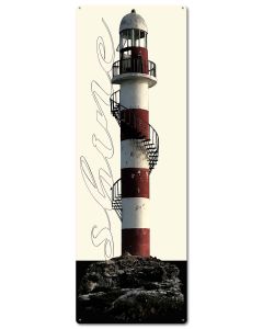 Coastal Lighthouse Red White Vintage Sign, Home & Garden, Metal Sign, Wall Art, 11 X 30 Inches