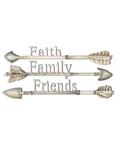 Arrows Faith Family Friends 3PCS 28x13 Completed Vintage Sign, Ocean and Beach, Metal Sign, Wall Art, 28 X 6 Inches