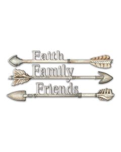 Arrows Faith Family Friends Vintage Sign, Ocean and Beach, Metal Sign, Wall Art, 14 X 8 Inches