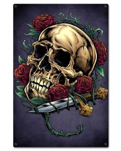 Skull Roses and Dagger Vintage Sign, Roadside Attractions, Metal Sign, Wall Art, 16 X 24 Inches