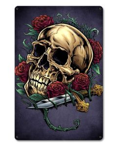 Skull Roses and Dagger Vintage Sign, Roadside Attractions, Metal Sign, Wall Art, 12 X 18 Inches