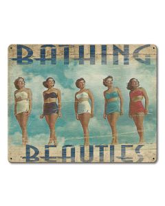 Bathing Beauties Vintage Sign, Automotive, Metal Sign, Wall Art, 15 X 12 Inches